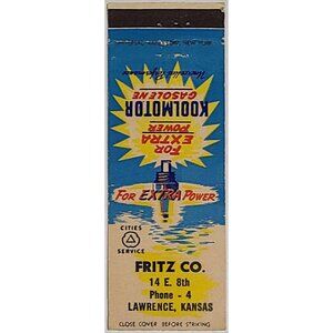 Vintage Matchbook Cover Fritz Co Cities Service Koolmotor Lawrence KS